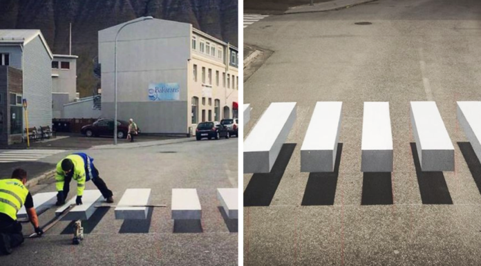 Un pueblo de Islandia pintó el paso de cebra en 3D para reducir la velocidad de los automóviles