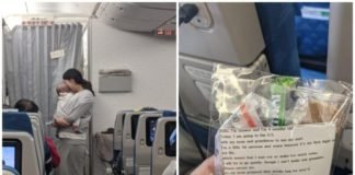 Mamá repartió 200 notas y bolsitas de regalos a los pasajeros del avión