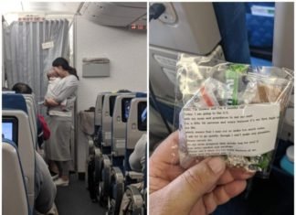 Mamá repartió 200 notas y bolsitas de regalos a los pasajeros del avión