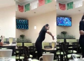 Mujer se viraliza al pelear con novio invisible en restaurante