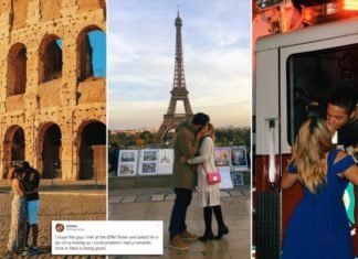Le pide a extraños que le den un beso en lugares emblemáticos para poder lograr la ‘foto perfecta’