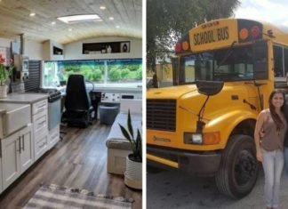 Pareja convierte autobús escolar en su casa y viajan por el mundo en él