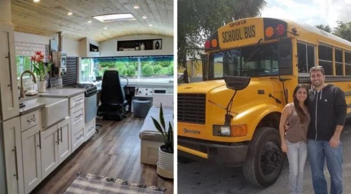 Pareja convierte autobús escolar en su casa y viajan por el mundo en él